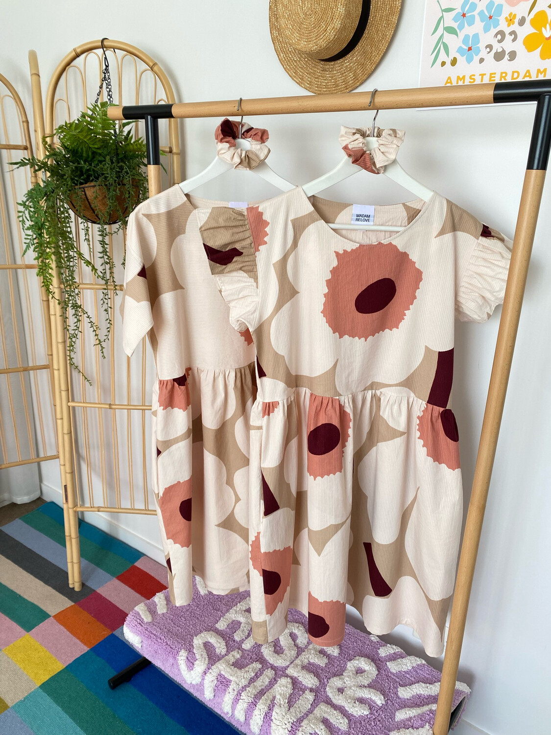 Marimekko Poppy Fabric Beige/Pink Smock Dress