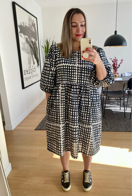 Black &amp; White Check Smock Dress