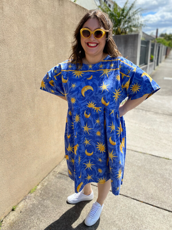Celestial Sun and Moon Stretch Midi Smock Dress main image 0