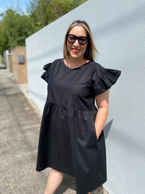 Black Frilly Smock Dress