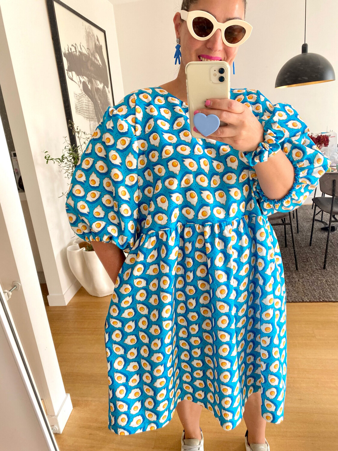 Fried Eggs Puffy Sleeve Smock Dress