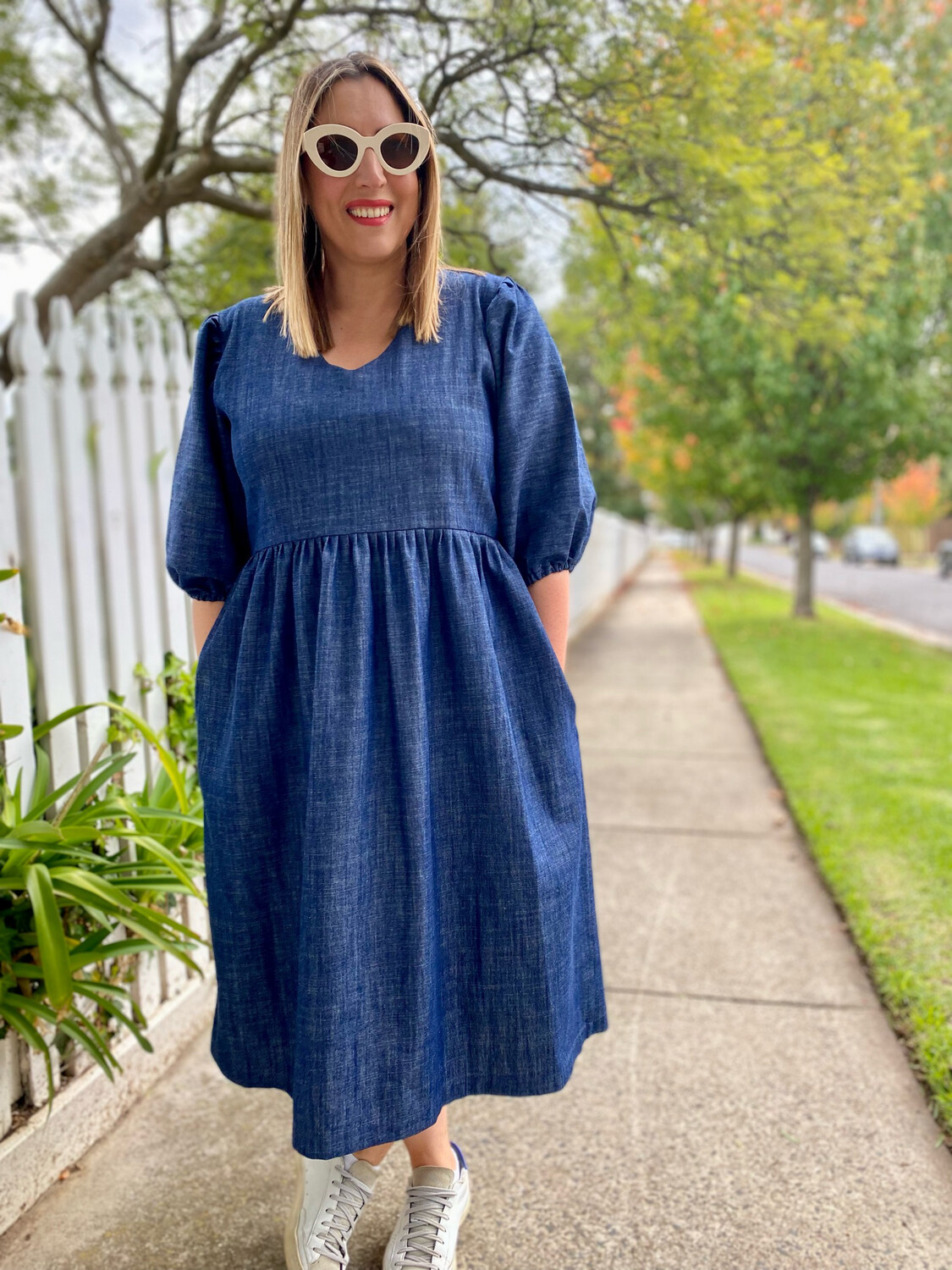 Denim Blue Puffy Sleeve Smock Dress