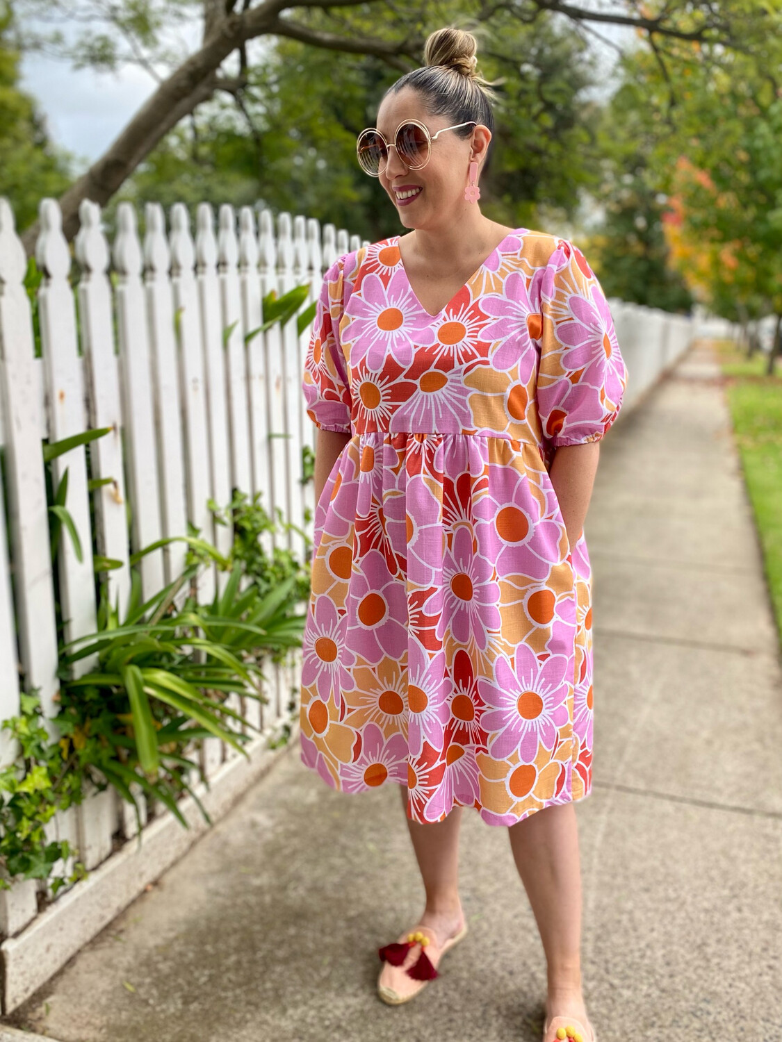 Pink Orange Floral Smock Dress