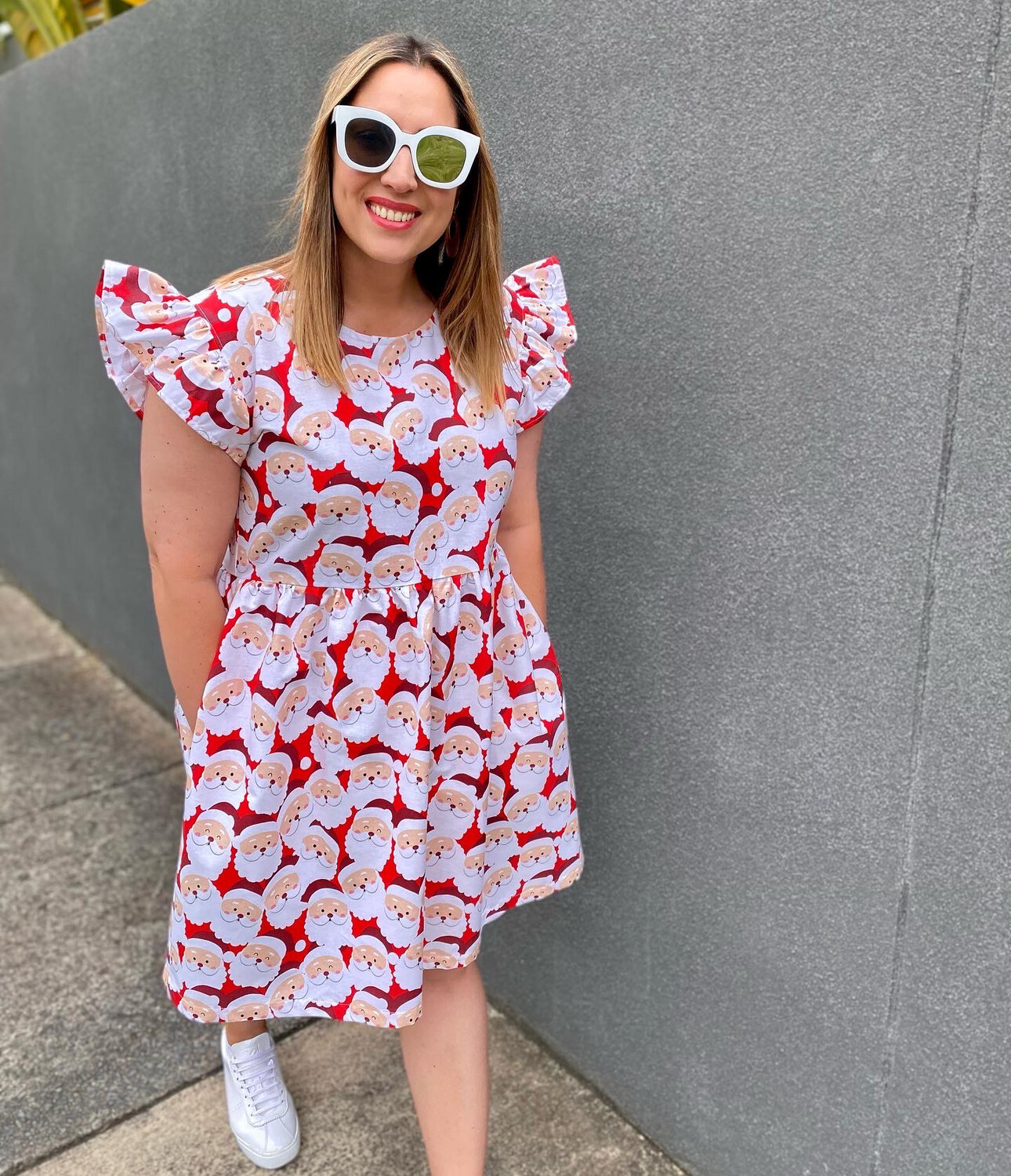 Christmas Santa Frilly Smock Dress