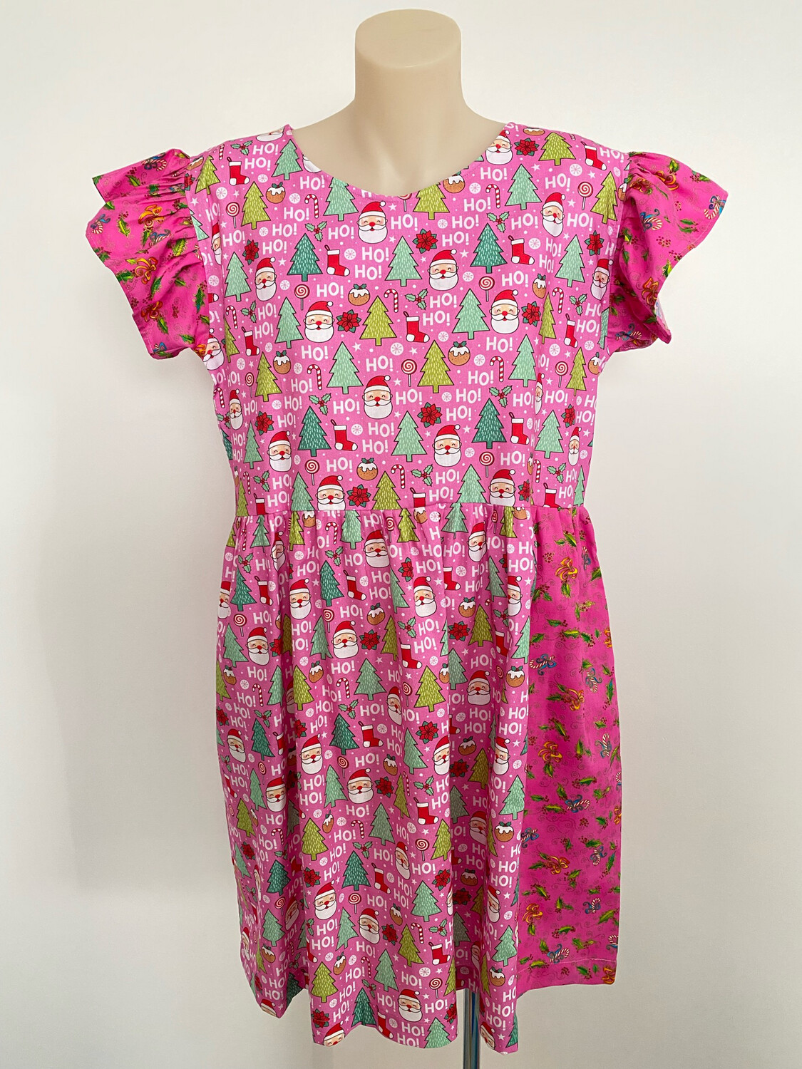 Christmas Pink Patchwork Smock Dress S