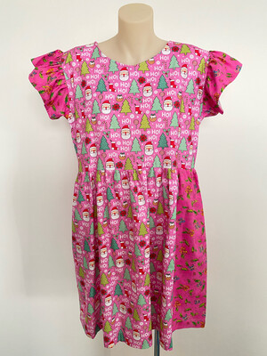 Christmas Pink Patchwork Smock Dress S