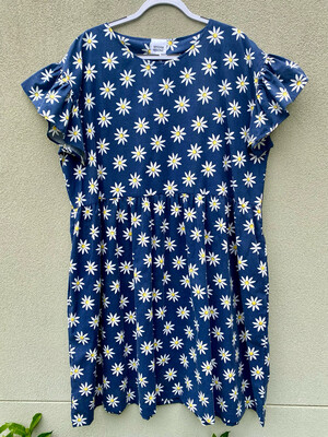 Navy Daisies Floral Frilly Smock Dress XXL