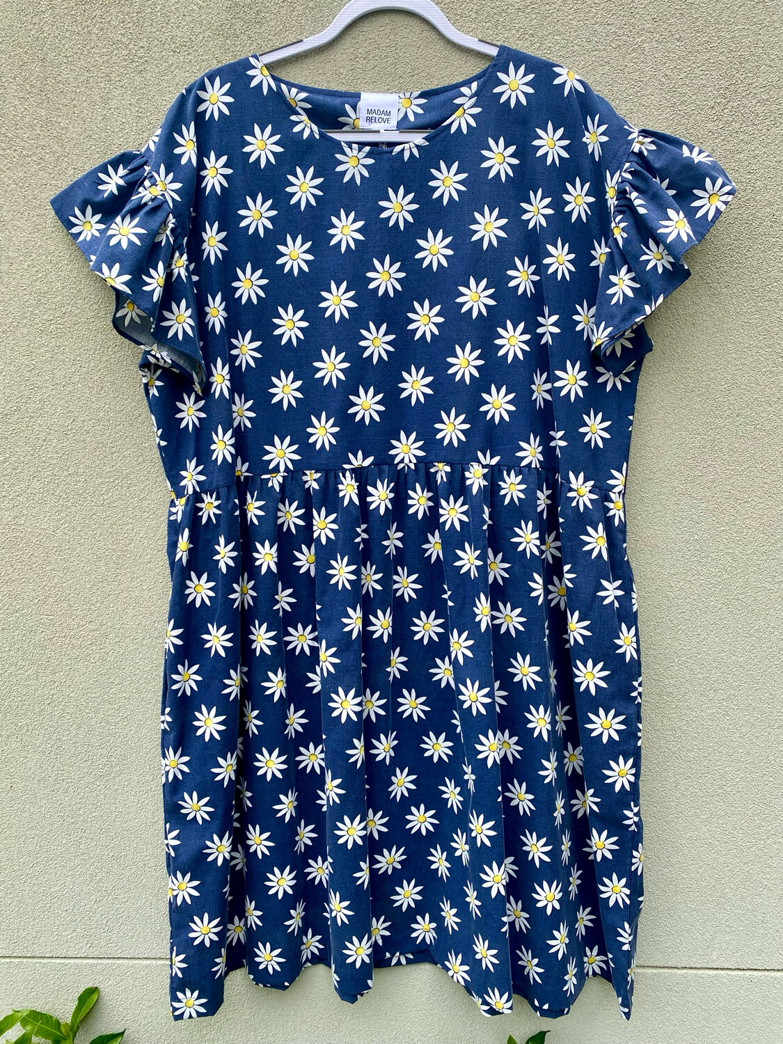 Navy Daisies Floral Frilly Smock Dress XXL