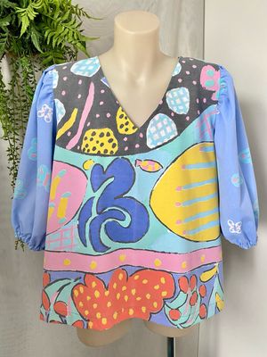 Ken Done Under The Sea Puff Sleeve Top Small