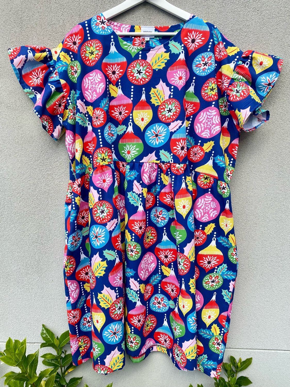 Christmas Baubles Blue Smock Dress