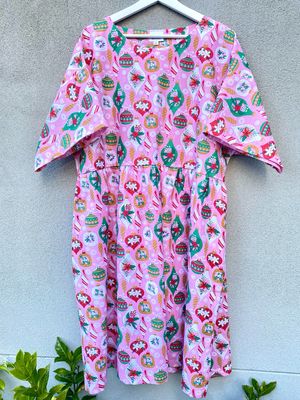 Christmas Baubles Pink Smock Dress