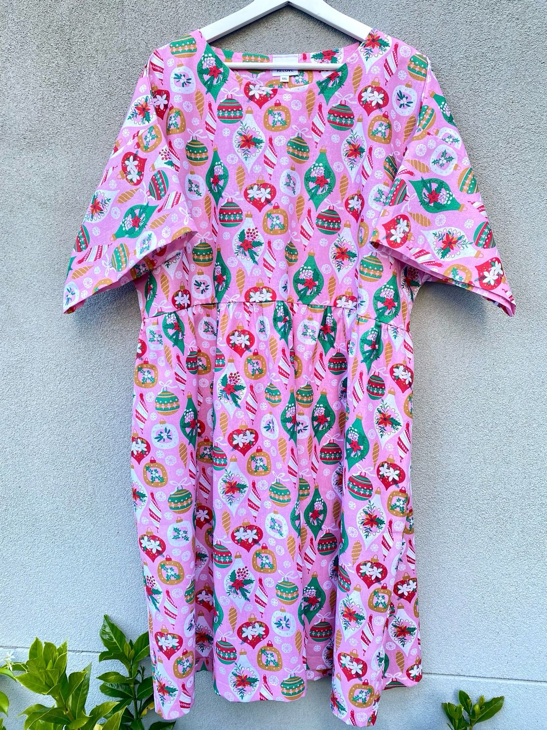 Christmas Baubles Pink Smock Dress