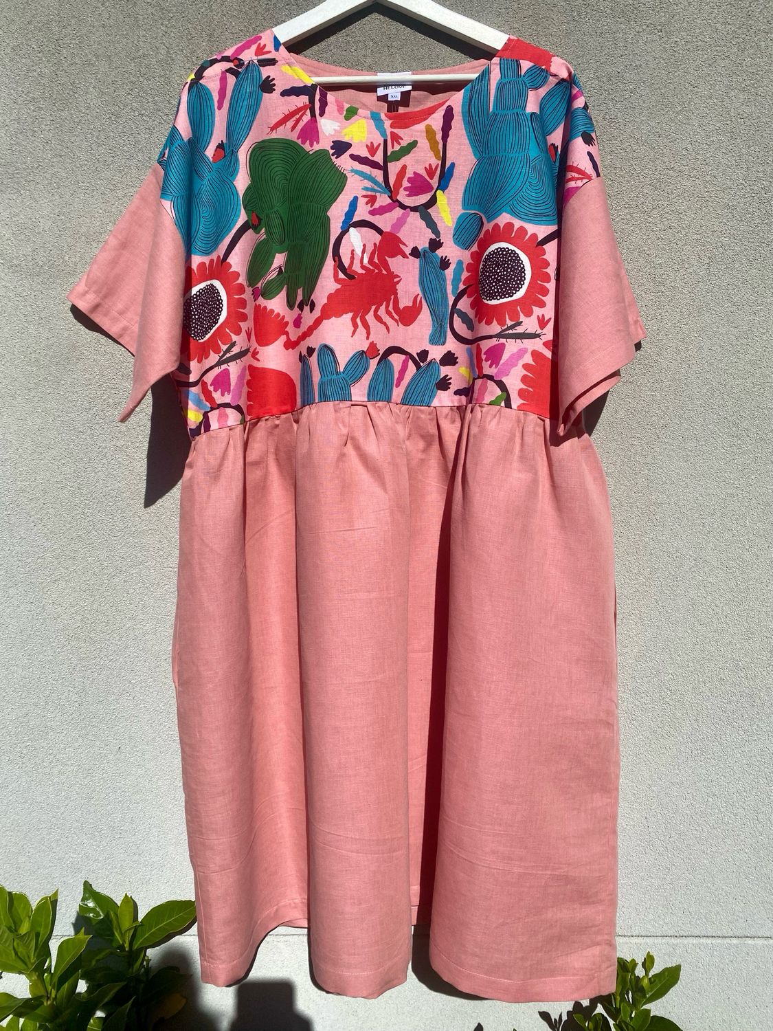 Pink Cactus Linen Smock Dress XXL