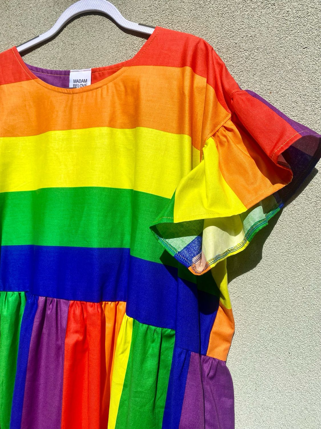 Rainbow Stripes Frilly Shoulders Smock Dress 3XL