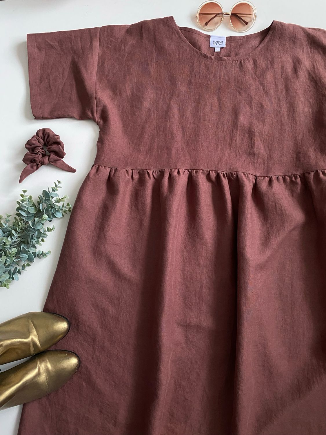 Brown Cocoa Linen Smock Dress
