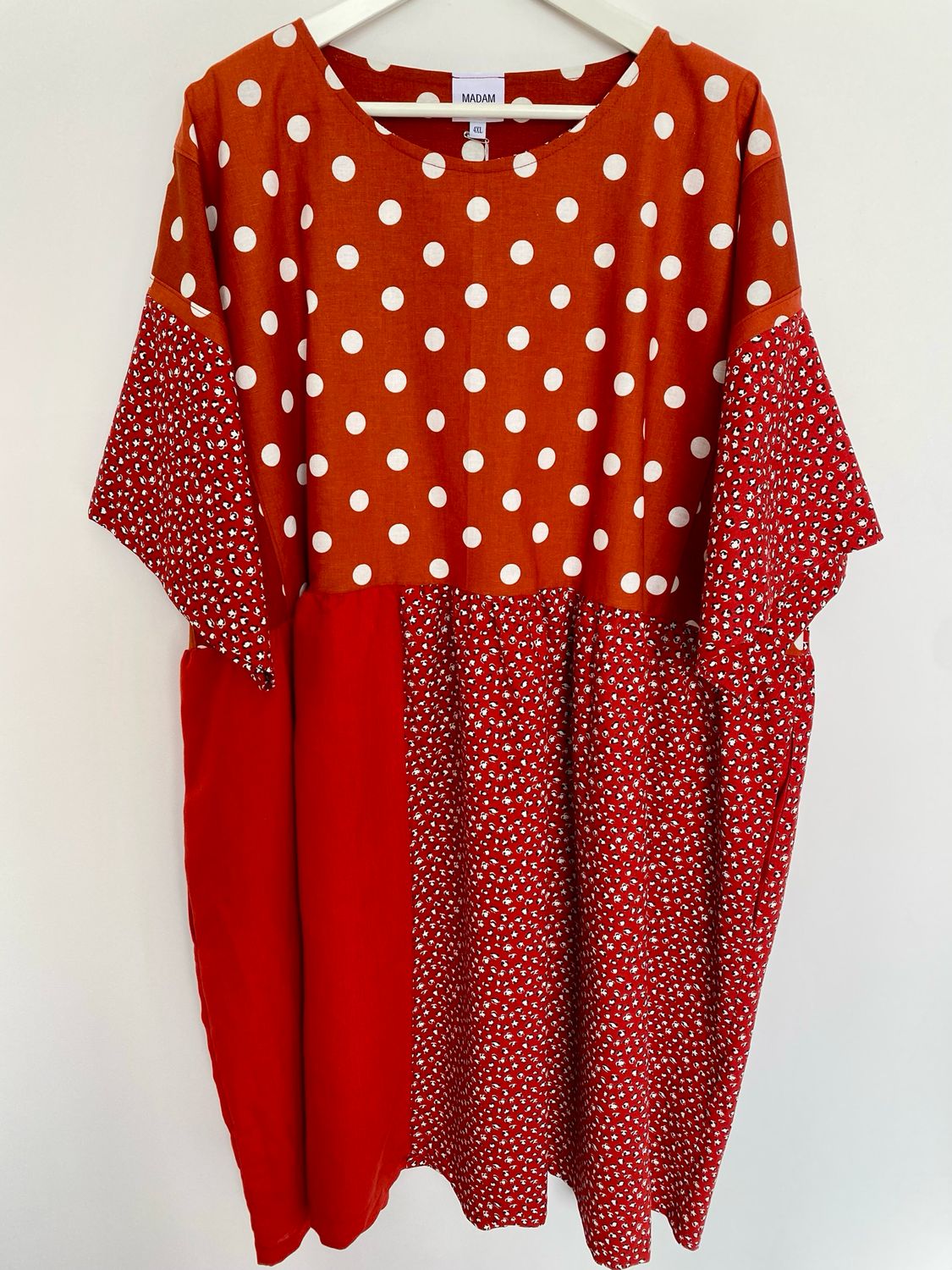 Polka Dot Terracotta Linen Smock Dress 4XL