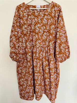 Ditzy Florals Brown Smock Dress XXL