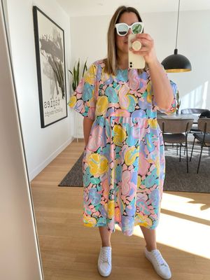 Ken Done Black Floral Smock Dress L
