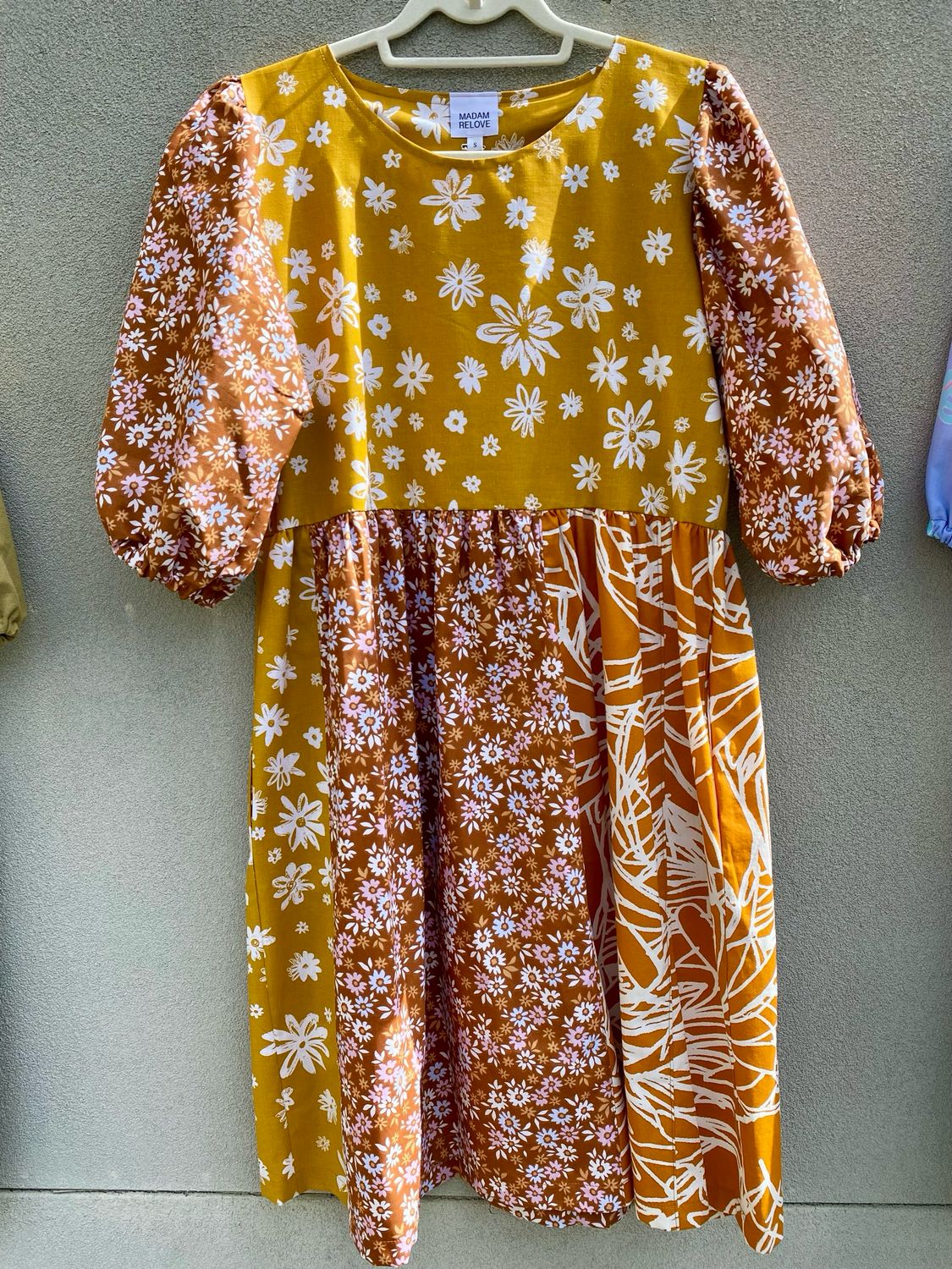 Terracotta Mustard Florals Smock Dress S