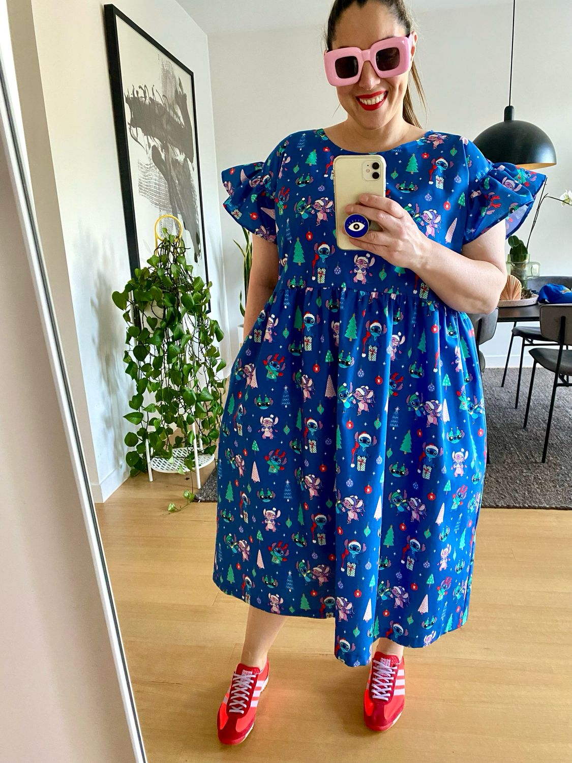 Christmas Stitch Blue Smock Dress