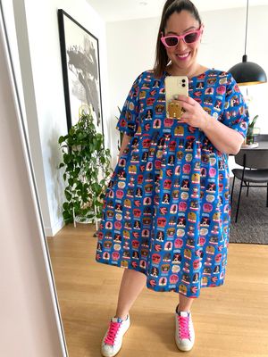 Christmas Snow Globes Blue Smock Dress