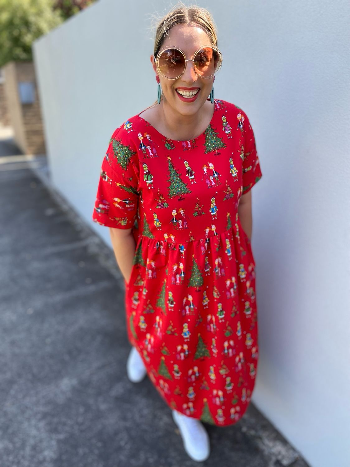 Christmas Grinchmas Red Smock Dress L