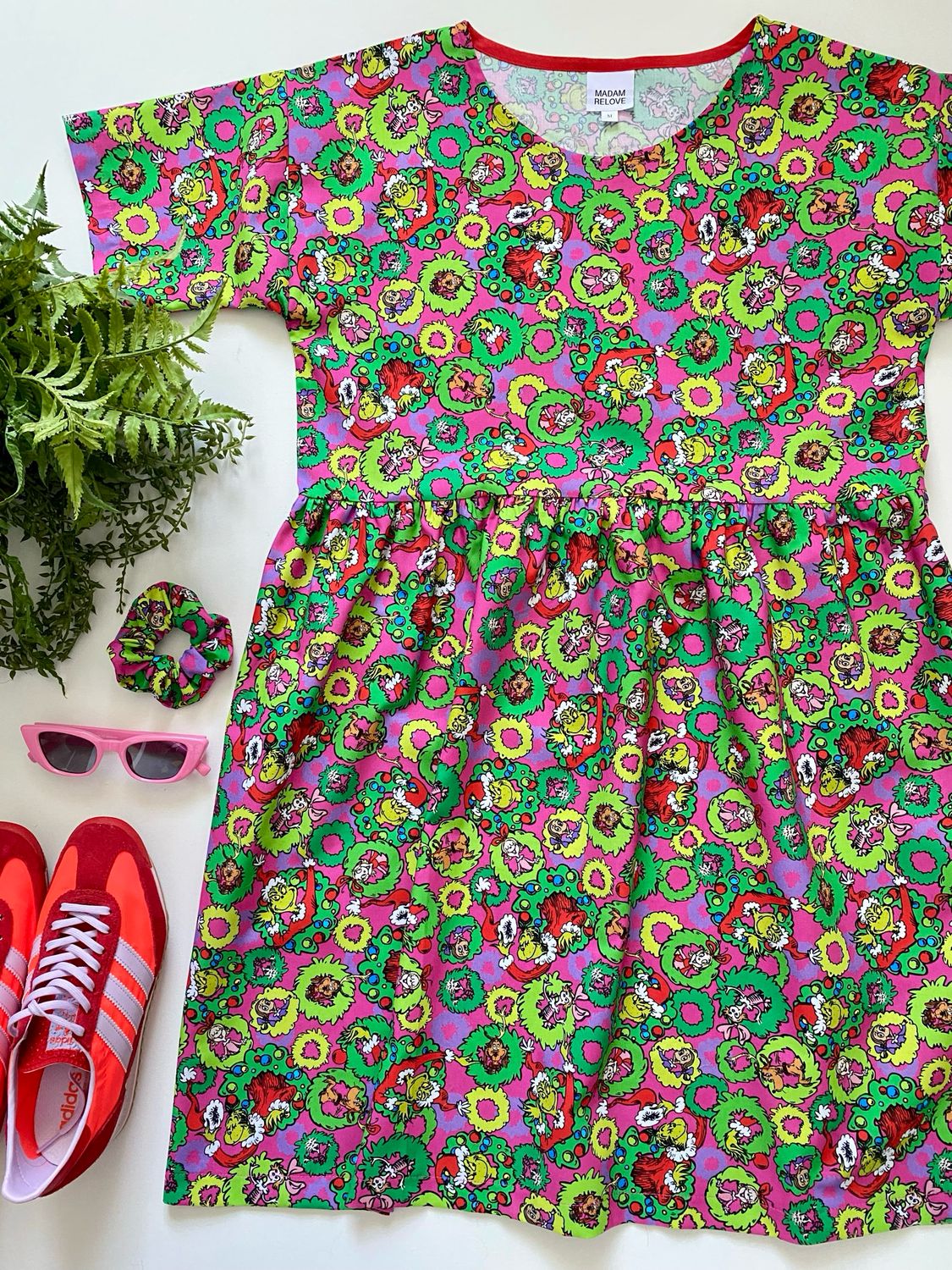 Christmas Pink Grinchmas Smock Dress