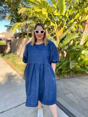 Denim Blue Puffy Sleeve Smock Dress