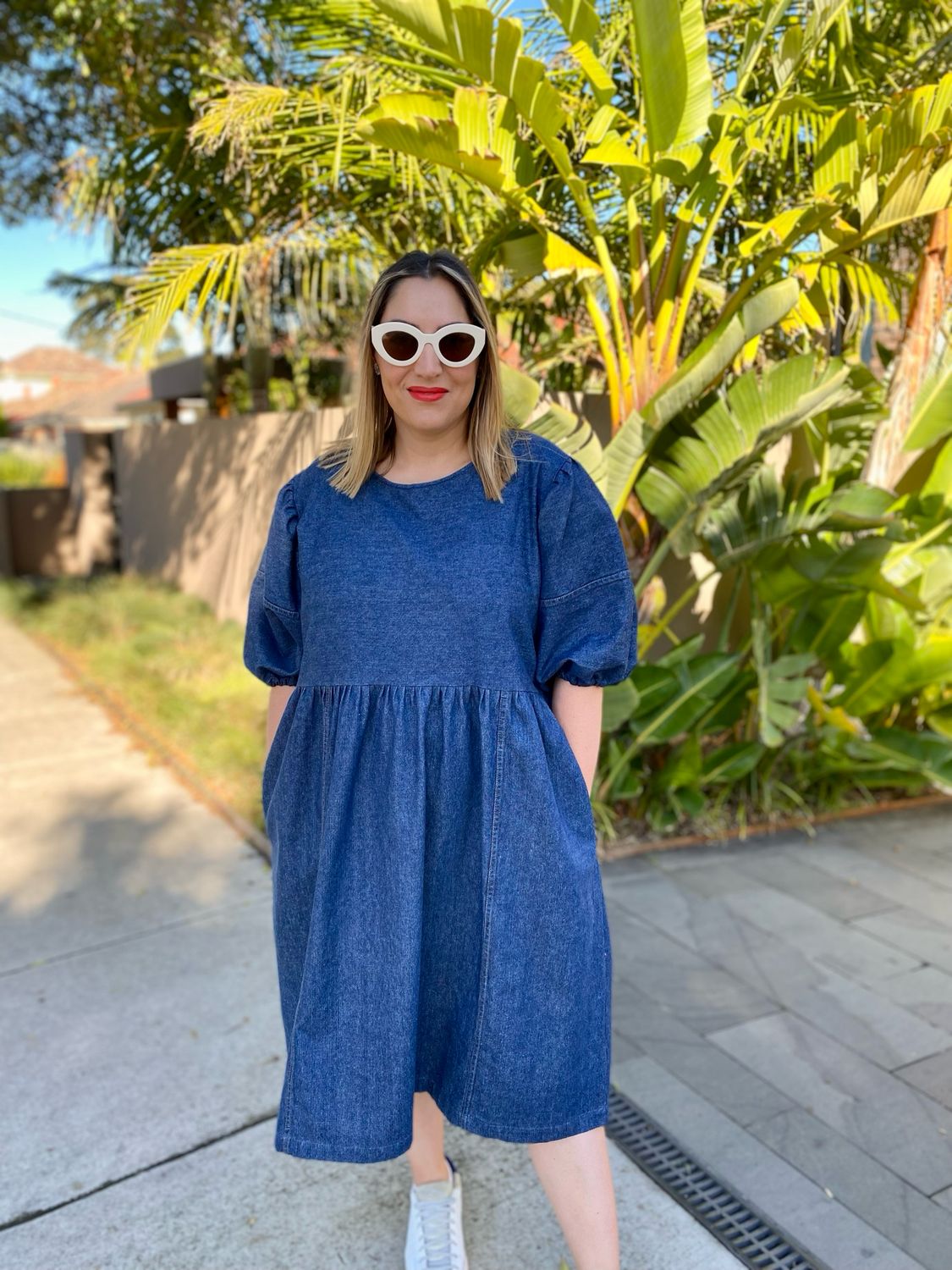 Denim Blue Puffy Sleeve Smock Dress