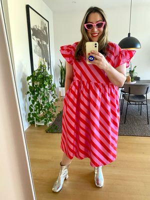 Red Pink Diagonal Stripes Smock Dress Red Pink Diagonal Stripes Smock Dress