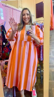 Pink Orange Candy Stripes Smock Dress