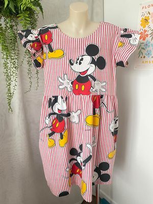 Mickey Red White Blue Striped Smock Dress