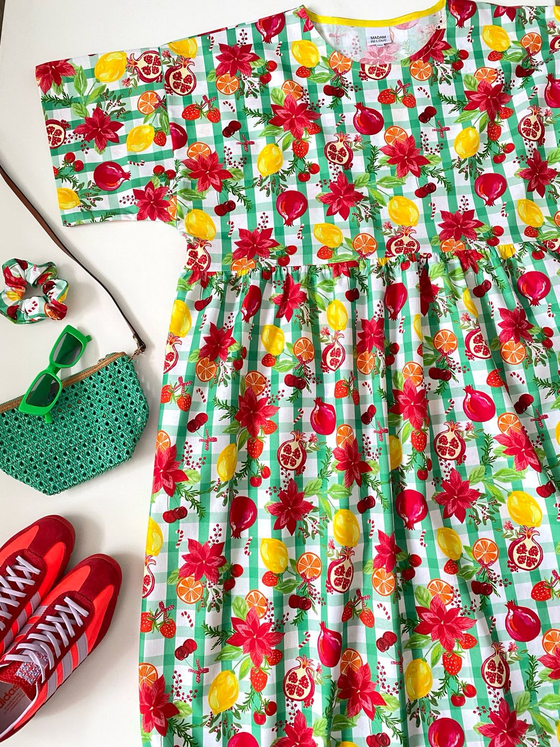 Christmas Fruit Picnic Gingham Dress