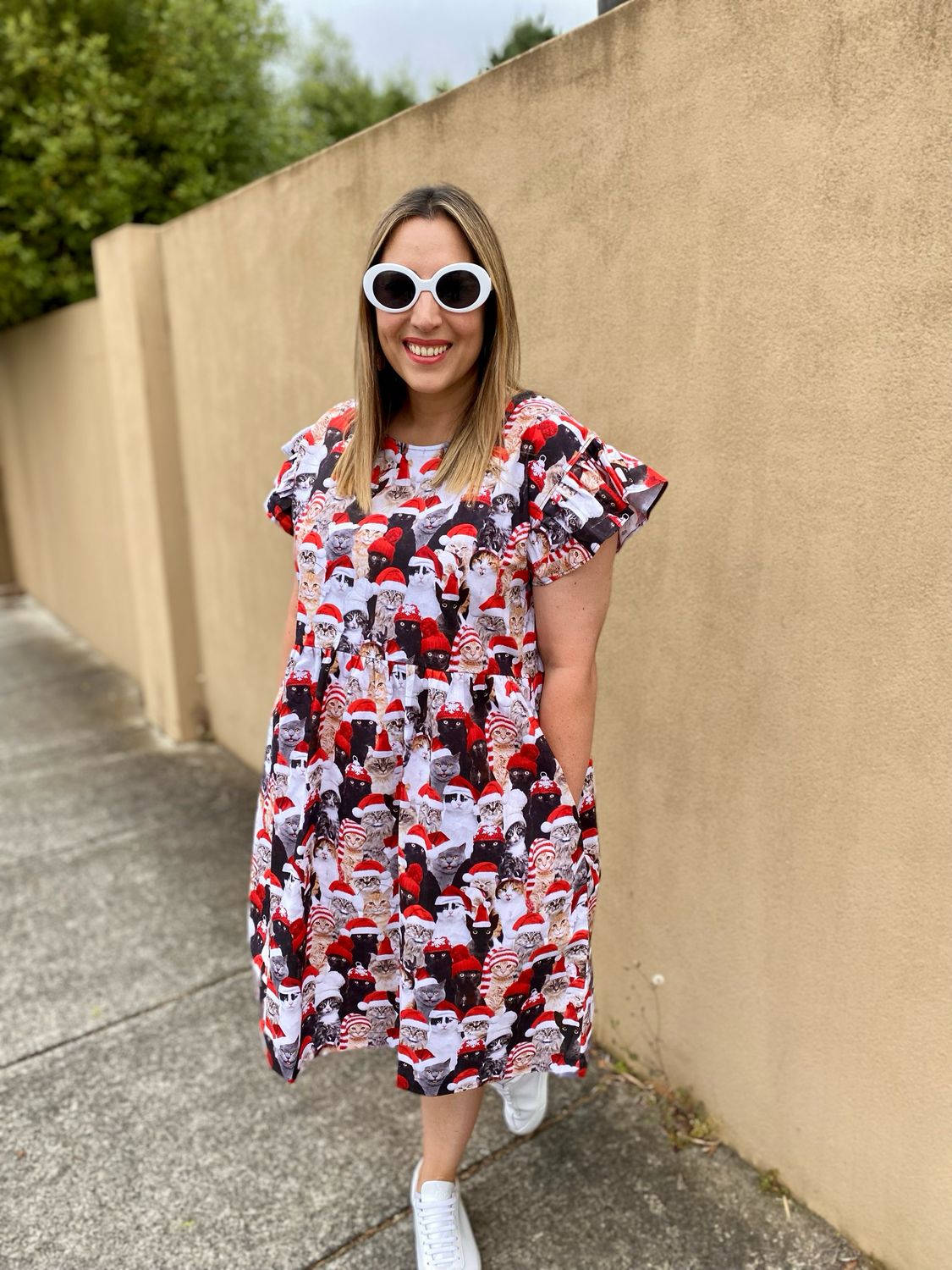 Christmas Cats Smock Dress