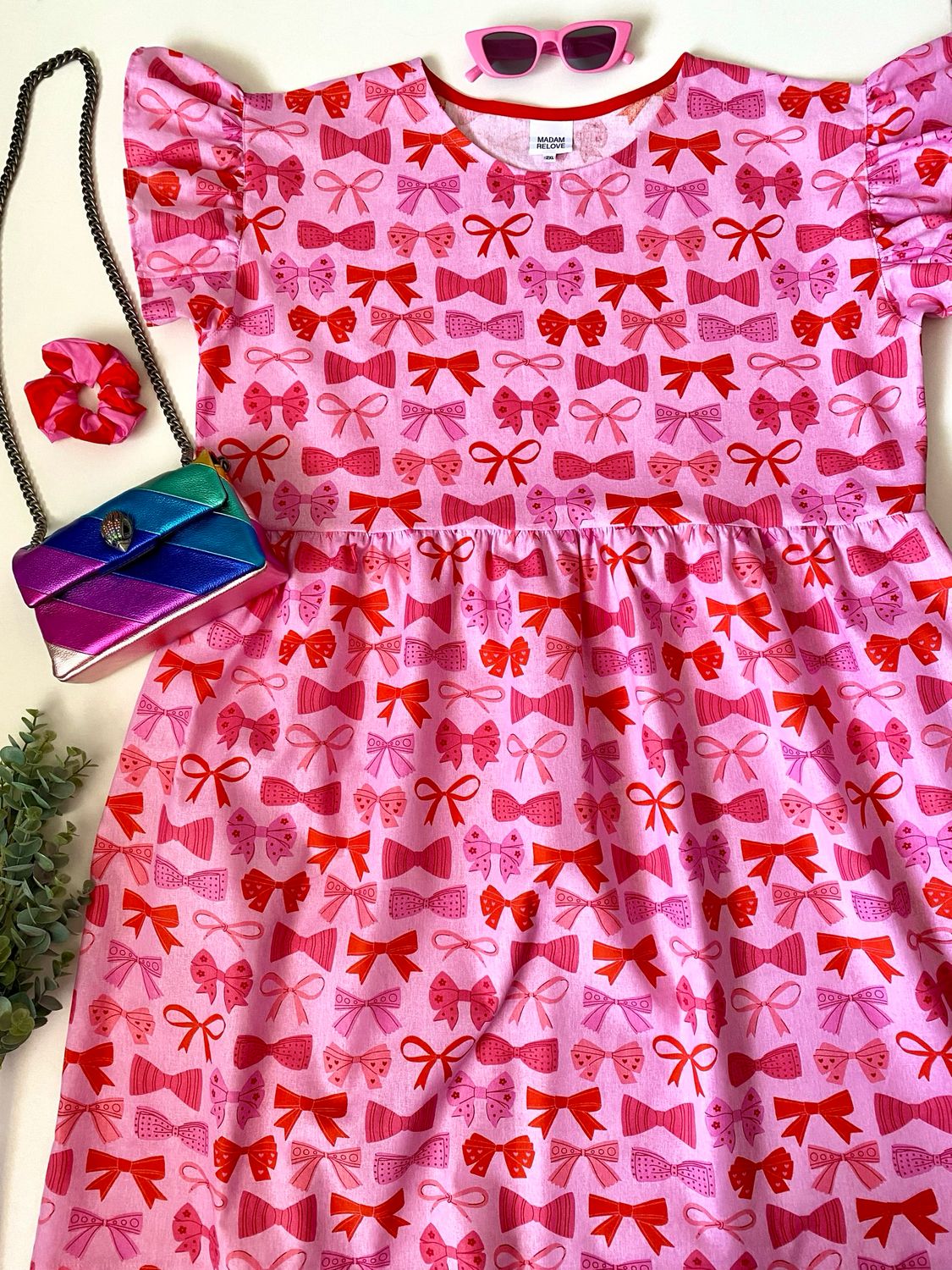 Christmas Pink Red Bows Smock Dress