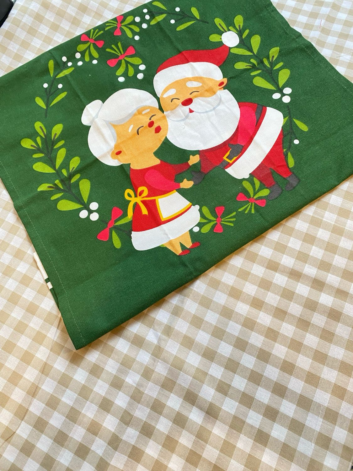 Santa Christmas Tea Towel Gingham Smock Dress