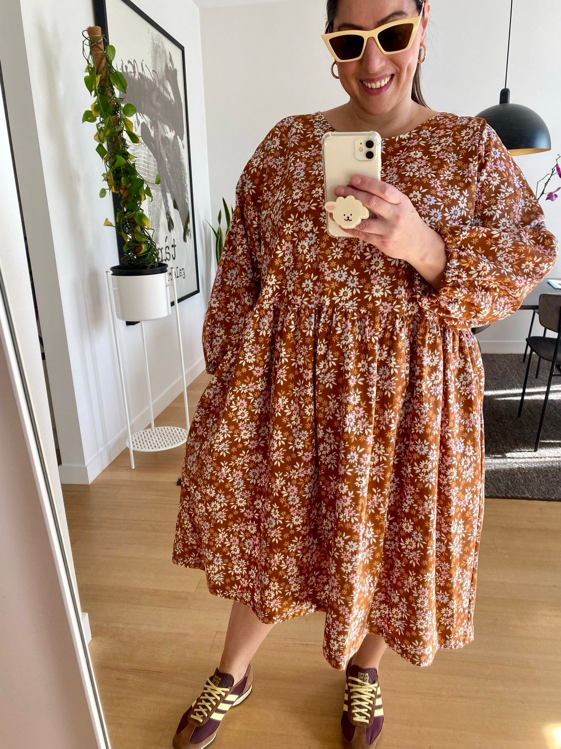 Ditzy Florals Brown Smock Dress XXL