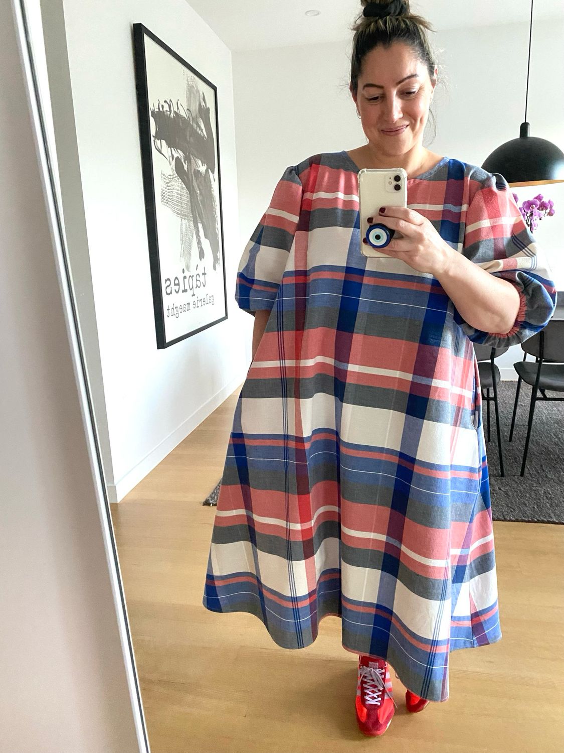 Plaid A-line Midi Dress L