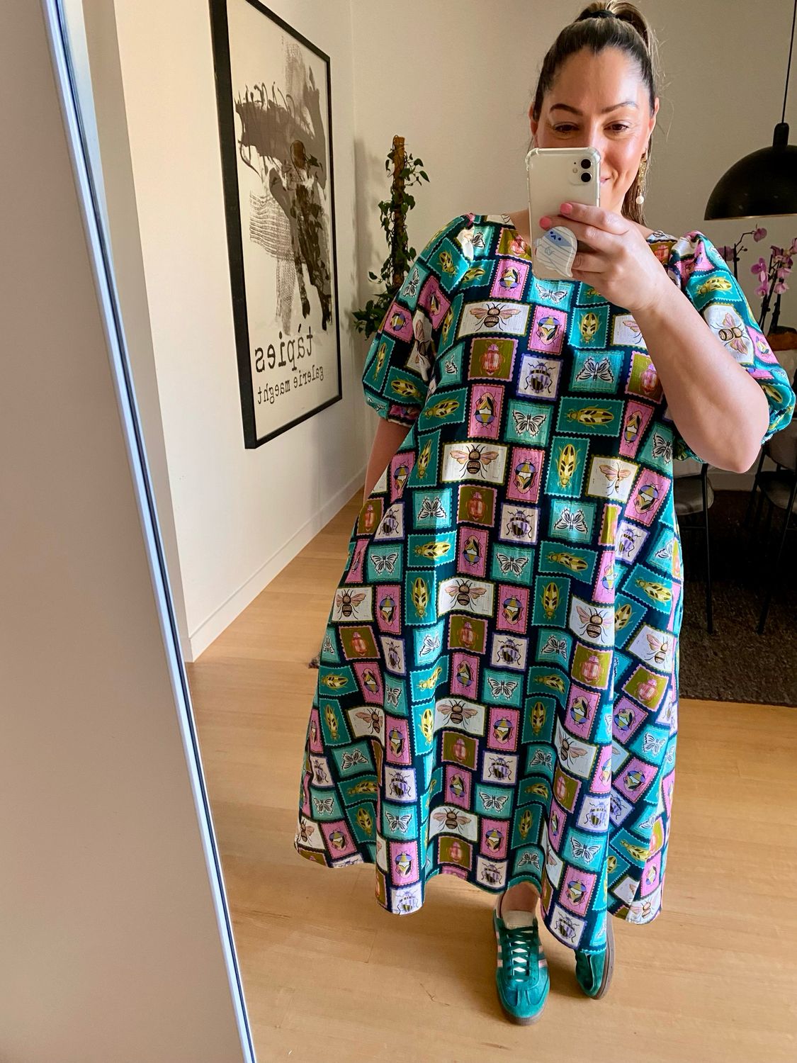 Teal Bugs A-line Midi Dress