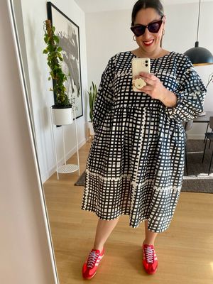 Black &amp; White Check Smock Dress