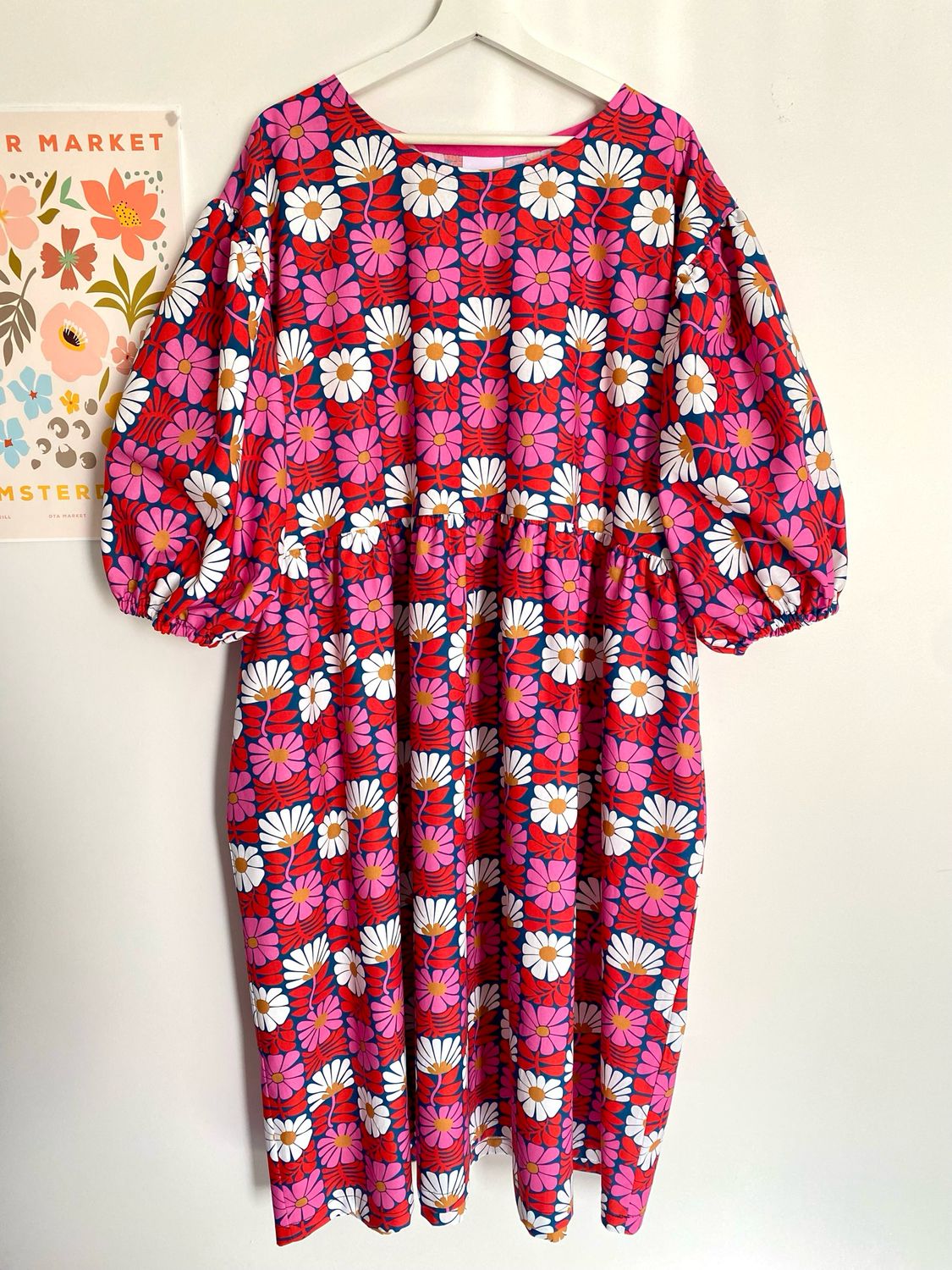 Daisies Pink Blue Floral Smock Dress