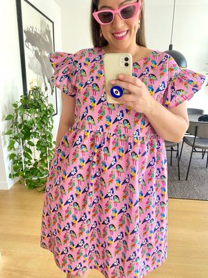 Pink Birds Smock Dress