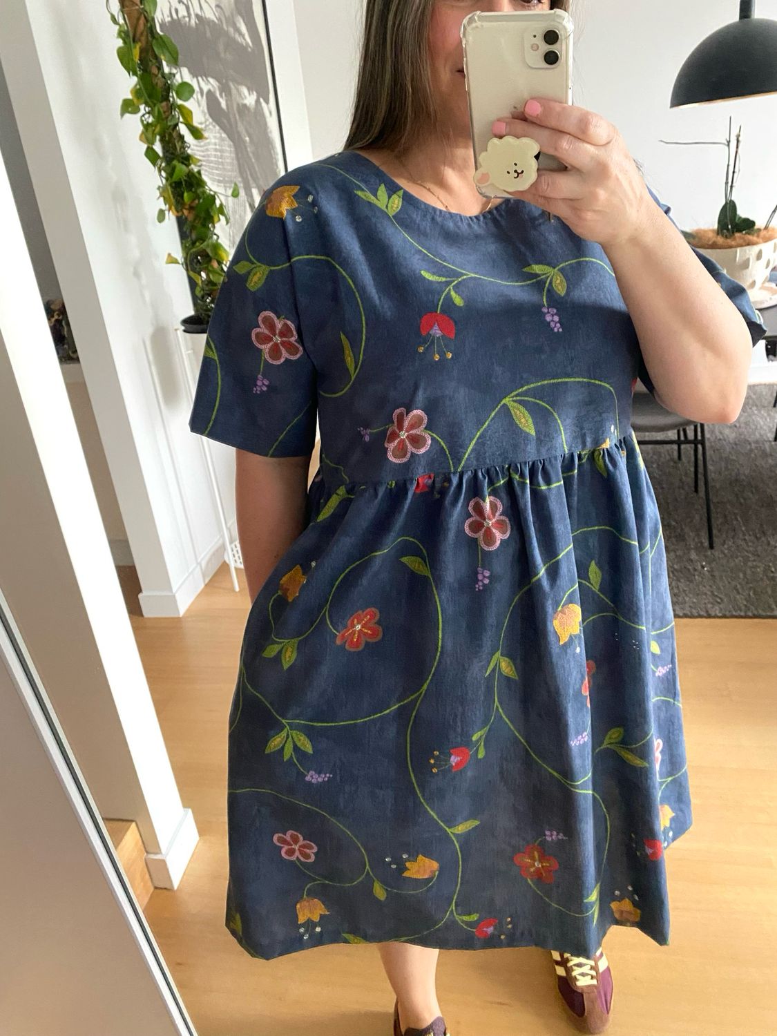 Slate Blue Flowers Smock Dress S &amp; L