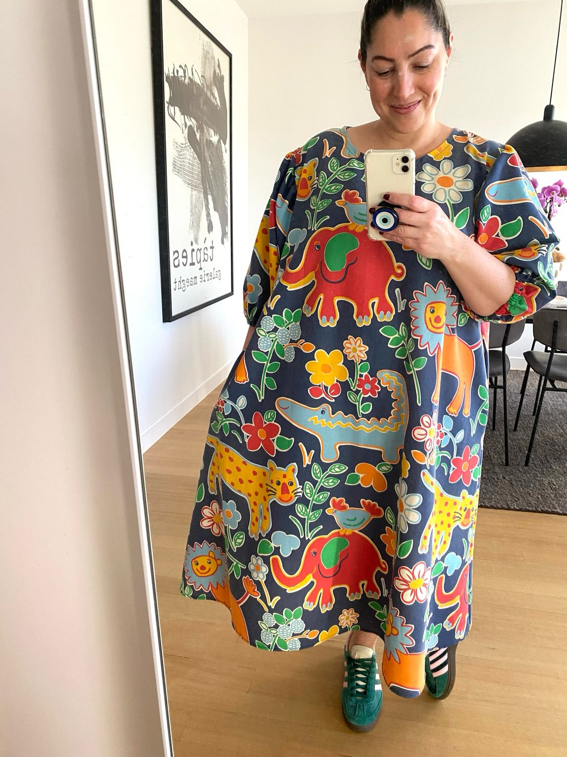 Navy Animal Garden A-line Midi Dress XXL