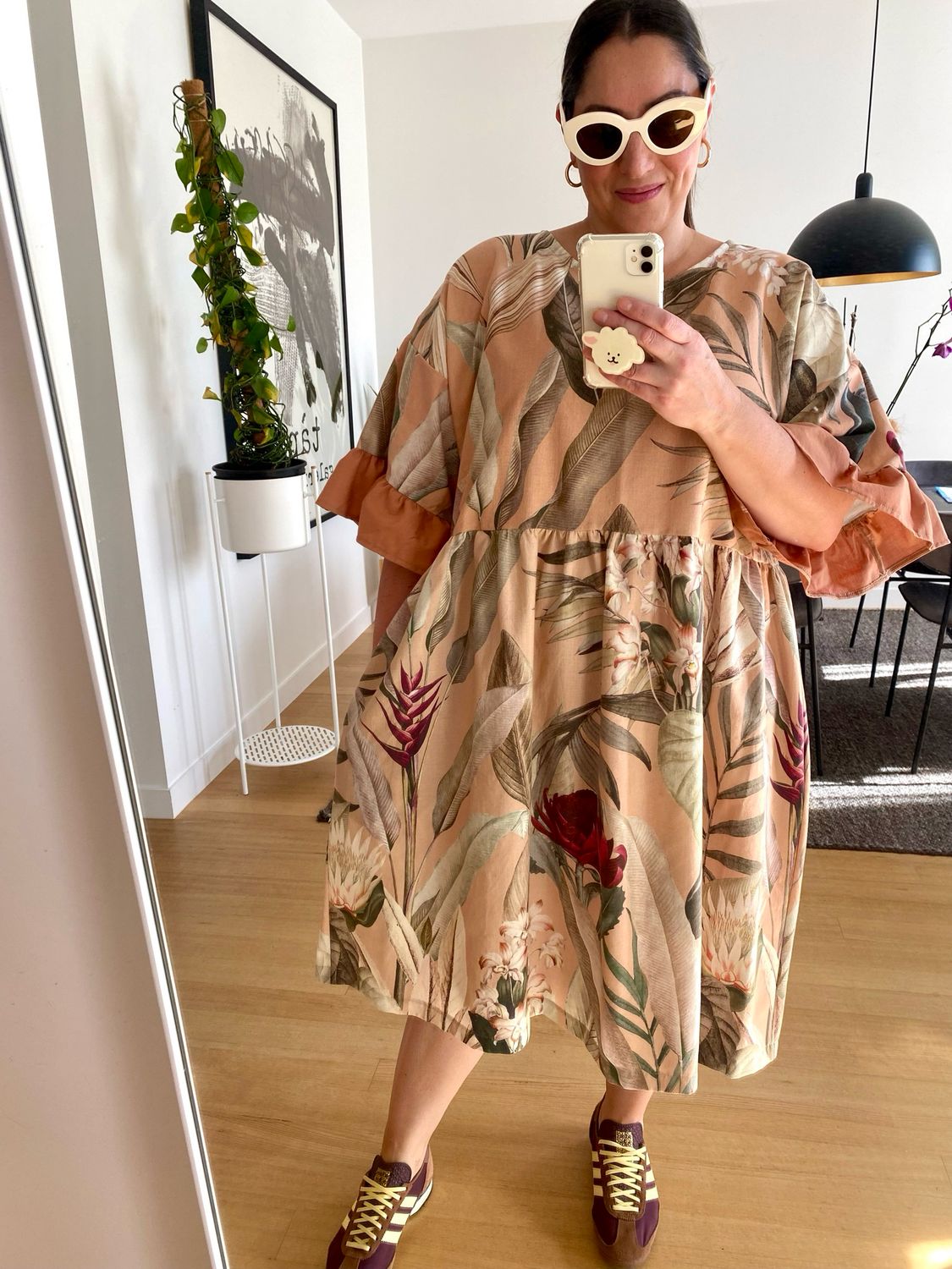 Terracotta Protea Floral Ruffle Sleeve Smock Dress S &amp; XXL