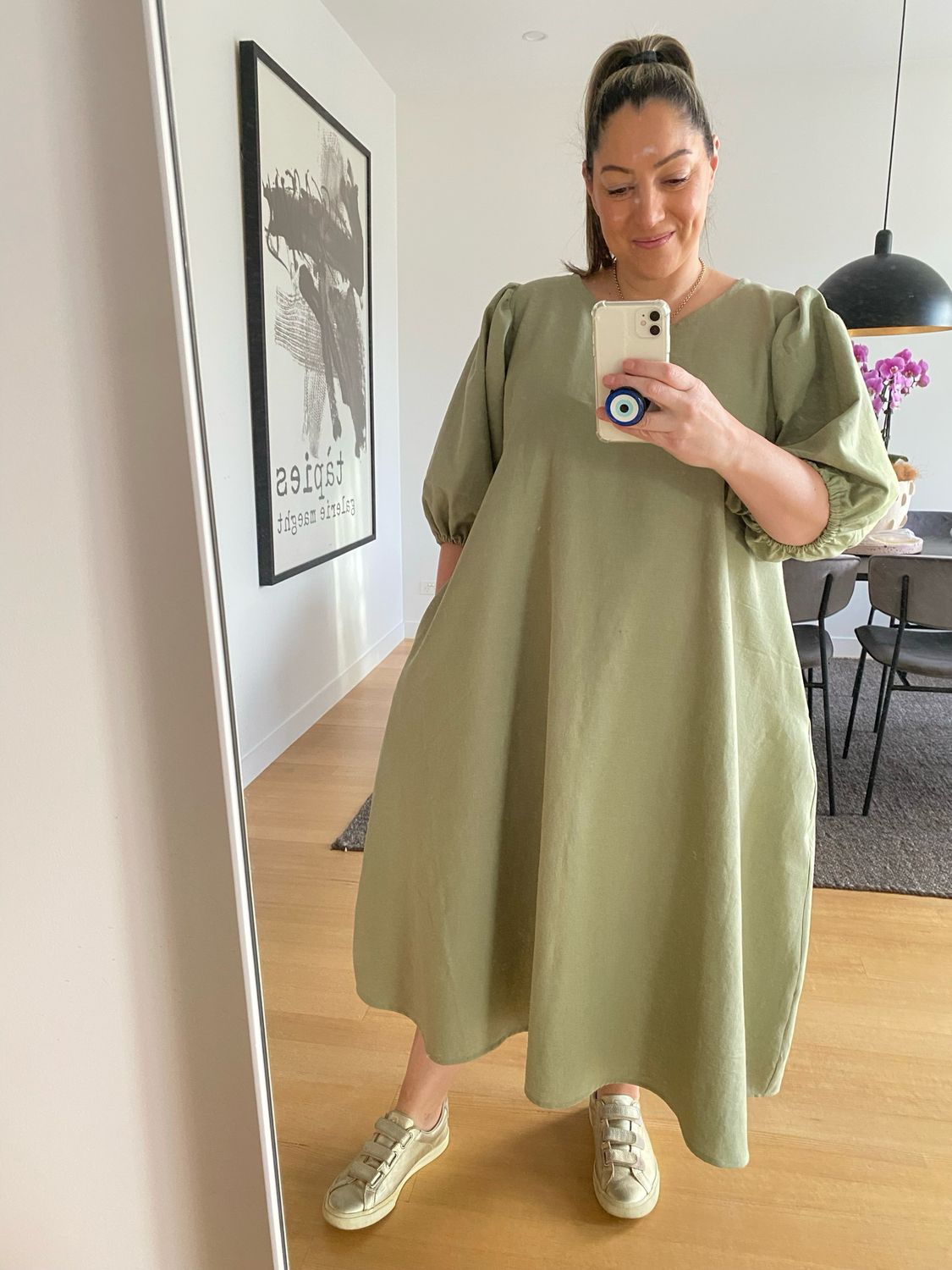 Sage A-line Midi Dress
