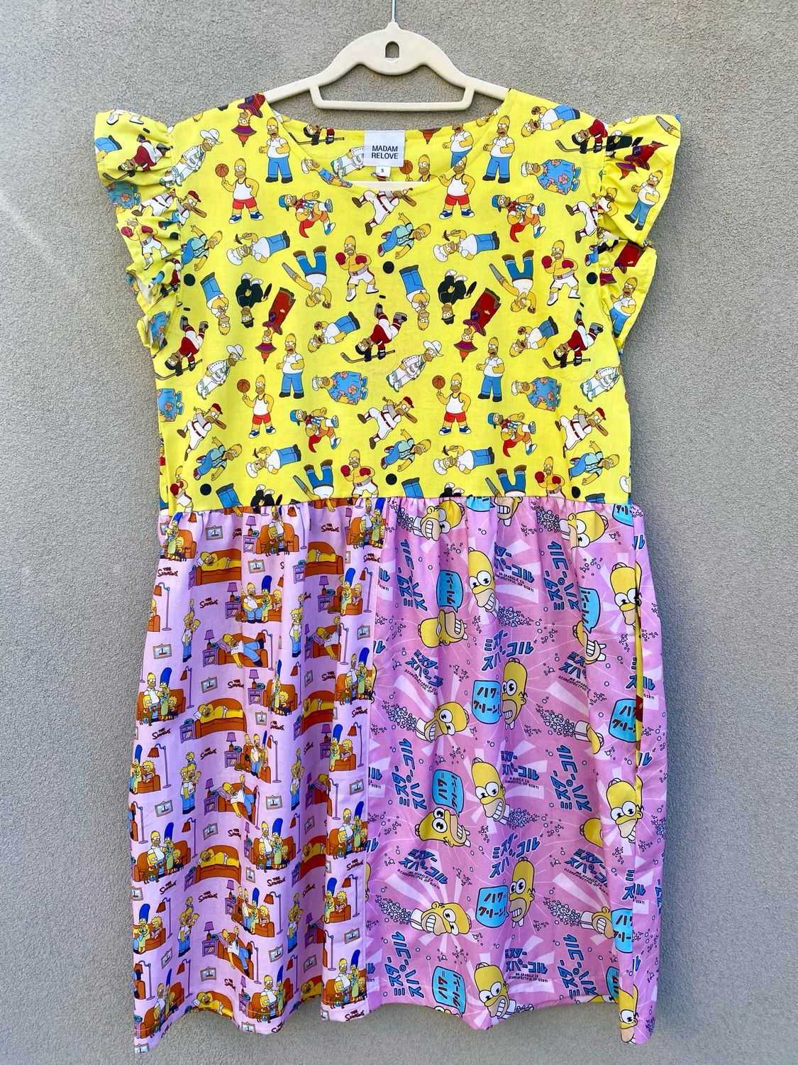 Simpsons Pink Yellow Frilly Smock Dress S
