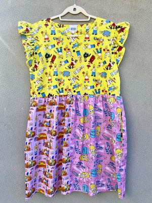 Simpsons Pink Yellow Frilly Smock Dress S