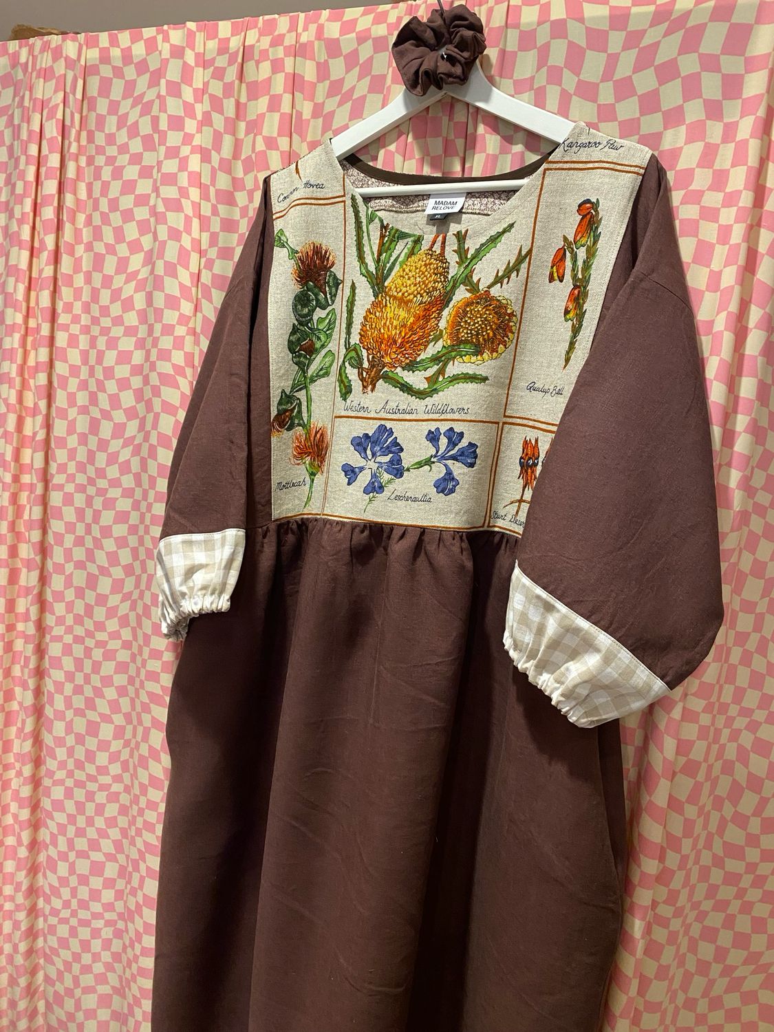 Native Flora Brown Tea Towel Smock Dress