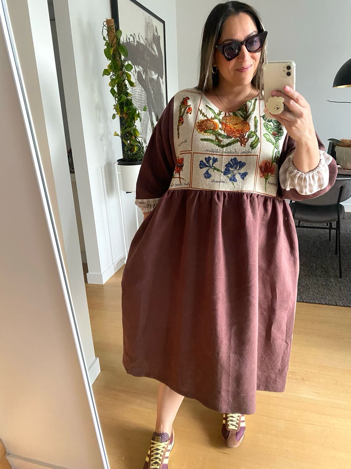 Native Florals Brown Tea Towel Smock Dress